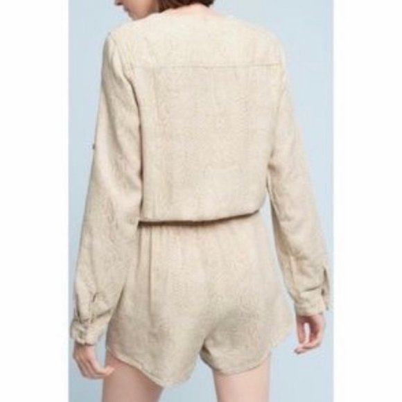 Anthropologie Cloth & Stone Beige Snake Print Linen Tencel Romper size S - Picture 3 of 8